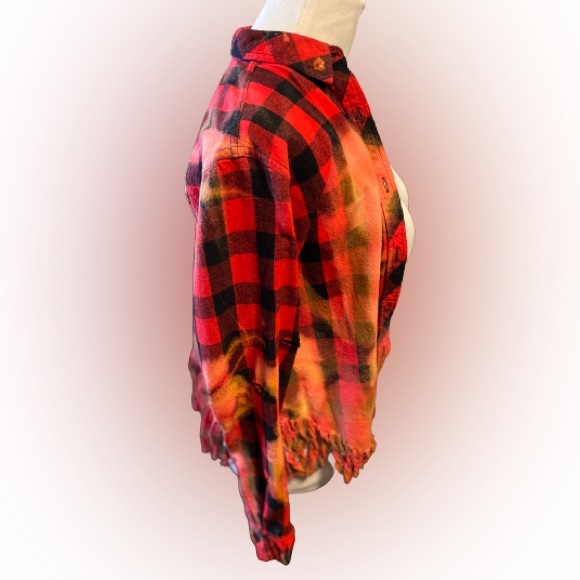Custom Red and Black Button Up Flannel Fall or Halloween Top - Picture 3 of 8